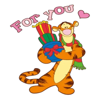 🎅 Tigger FOR YOU Tigger, Winnie Puuh, Geschenk, Präsent, Herz, Cartoon, Figur telegram sticker