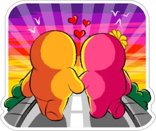 💕 amore, romantico, cartone animato, coppia, tramonto, affetto telegram sticker