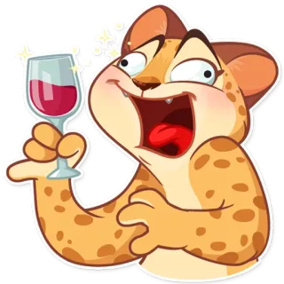 🍷 macan tutul, anggur, lucu, kartun, hewan, minuman, perayaan telegram sticker