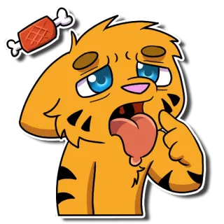 🍖 animal, gato, desenho animado, faminto, carne, comida telegram sticker