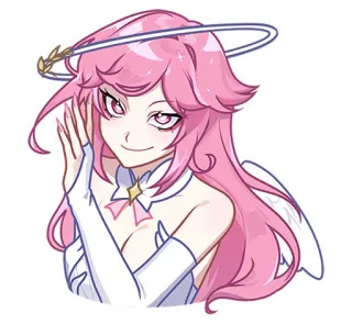 😏 Anime meisje, Engel, Halo, Roze haar, Karakter, Smirkt, Schattig telegram sticker