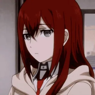 👀 Kurisu Makise Steins;Gate anime, gadis, rambut merah, serius, Makise Kurisu, Steins Gate, perempuan whatsapp sticker
