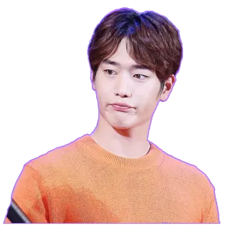 😐 uomo, maglione arancione, coreano, celebrità, persona whatsapp sticker
