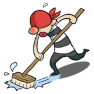 🧹 kebersihan, penjaga, kartun, menyapu, basah, air, bandana merah whatsapp sticker