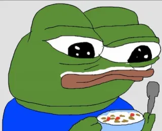 🥣 Pepe the Frog Pepe la Rana, Meme, triste, cereal, Meme de Internet telegram sticker