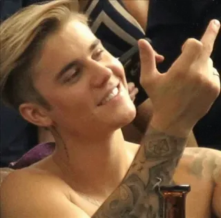 🖕 Justin Bieber ジャスティン・ビーバー, 中指, 侮辱的なジェスチャー, セレブ, タトゥー, 人 telegram sticker