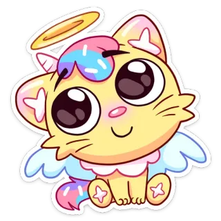 😇 gato, anjo, fofo, adesivo, desenho animado, adorável whatsapp sticker