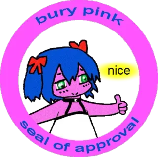 🎖 bury pink
seal of approval
nice Adesivo, Rosa, Personagem, Aprovado, Legal whatsapp sticker