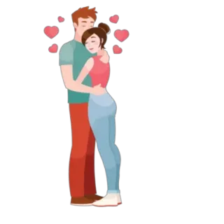😘 coppia, abbraccio, amore, romantico, affetto, cartoni animati, cuori whatsapp sticker