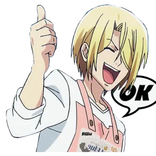 🆗 OK Anime, Daumen hoch, Ok, Zustimmung, Blond, Cartoon, Sticker telegram sticker