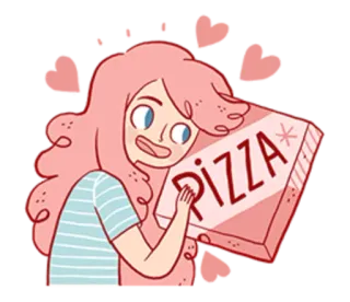 🍕 Pizza пицца, еда, девушка, мультфильм, сердечки, доставка telegram sticker
