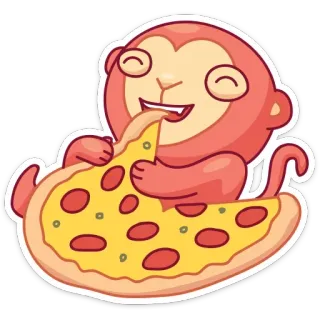 🍕 원숭이, 피자, 음식, 귀여운, 동물, 만화, 스티커 telegram sticker