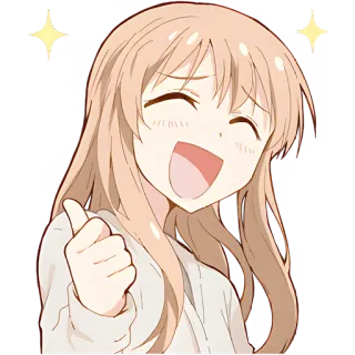 👍 애니, 귀여운, 행복한, 소녀, 엄지척, 반짝임, 긍정적인 telegram sticker