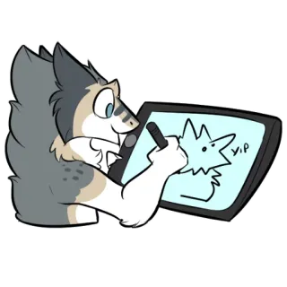 🖥 Yip furry, artist, digital art, drawing tablet, animal, cartoon telegram sticker