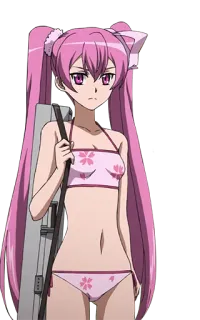 😏 anime, meisje, roze haar, zwempak, cartoon telegram sticker