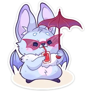 😎 AB Fledermaus, Tier, Cartoon, Sticker, Niedlich, Getränk, Regenschirm, Sommer whatsapp sticker