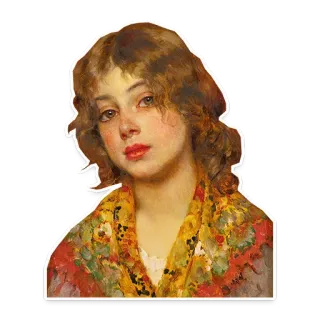 👧 portrait, woman, girl, painting, art, shawl, scarf telegram sticker