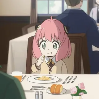 🥂 Anya Forger Spy x Family Anime, Spy x Family, Anya Forger, Kreskówka, Manga, Jedzenie, Stół telegram sticker