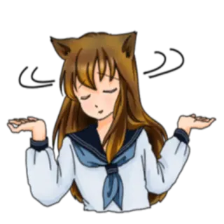 🤗 Dziewczyna anime, Kocie uszy, Wzruszenie ramionami, Kreskówka, Niepewny, Pytający telegram sticker