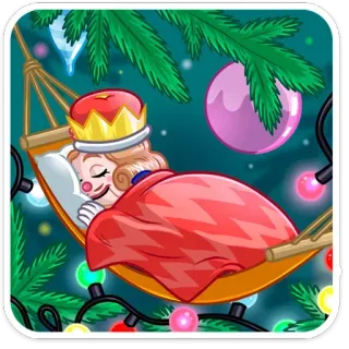 😴 คริสต์มาส, นอนหลับ, เปลญวน, ตัวตลก, มงกุฎ, เครื่องประดับ, วันหยุด, การ์ตูน whatsapp sticker