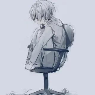 😞 Animé, Garçon, Assis, Chaise, Triste telegram sticker