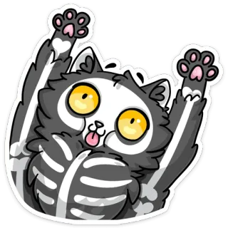 😛 gato, esqueleto, halloween, tenebroso, dibujos animados, lindo, animal, gracioso whatsapp sticker