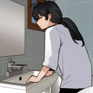 🐈‍⬛ anime, pessoa, banheiro, pia, cansado telegram sticker
