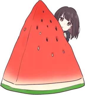 🦜 dưa hấu, anime, cô gái, dễ thương, kawaii, thức ăn, trái cây telegram sticker