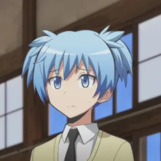 😞 Nagisa Shiota Assassination Classroom anime, manga, boy, blue hair, school uniform, teen, character telegram sticker