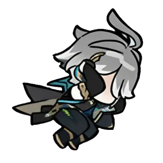 🥲 จิบิ, อนิเมะ, ผมสีเทา, ดาบ, ตัวละคร, วิดีโอเกม telegram sticker