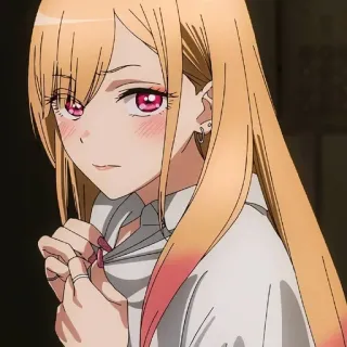 😡 Marin Kitagawa My Dress-Up Darling 动漫, 可爱, 女孩, 金发, 粉色眼睛 telegram sticker