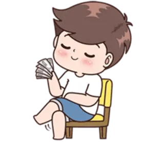 💵 argent, dessin animé, garçon, liquide, richesse, assis telegram sticker