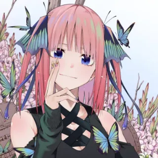 😘 Nino Nakano The Quintessential Quintuplets anime, garota, cabelo rosa, borboleta, personagem telegram sticker