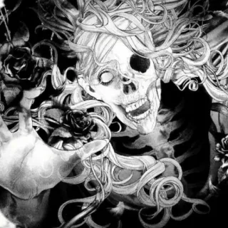 ☠️ calavera, rosas, esqueleto, gótico, oscuro, macabro, muerte whatsapp sticker