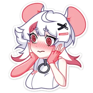 😳 Anime, Ratón, Dibujos animados, Lindo, Pegatina, Rosa, Rubor, Orejas telegram sticker