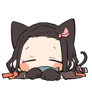 😴 Nezuko Kamado Demon Slayer Аниме, Незуко, Клинок рассекающий демонов, Милый, Чиби, Кошачьи ушки whatsapp sticker