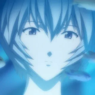 🥡 Rei Ayanami Neon Genesis Evangelion Anime, Manga, Dziewczyna, Portret, niebieskie włosy, Ryba, Evangelion telegram sticker