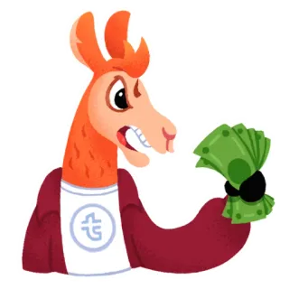 💰 llama, uang, kartun, kekayaan, tunai, keuangan telegram sticker