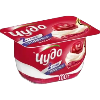🫥 ЧУДО 2 СЛОЯ ТВОРОЖОК ВИШНЯ 100Г yogurt, food, dessert, cherry, russian, product, tvorog telegram sticker