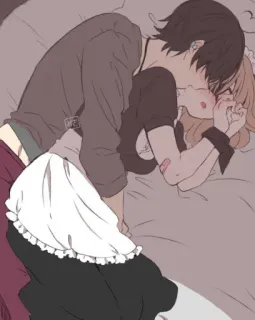 ☺️ อนิเมะ, จูบ, โรแมนติก, เมด, คู่รัก, เตียง telegram sticker