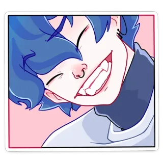 😀 anime, desenho animado, ilustração, retrato, cabelo azul, sorrindo, mangá whatsapp sticker