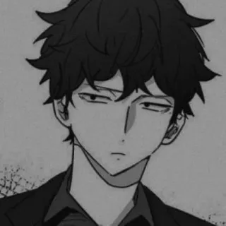🖤 อนิเมะ, มังงะ, ผู้ชาย, ศิลปะ, ภาพเหมือน, จริงจัง, ขาวดำ telegram sticker