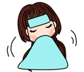 😷 doente, febre, desenho animado, fofo, menina telegram sticker