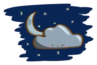 😃 nuvola, luna, stelle, notte, assonnato, sogno, carino telegram sticker