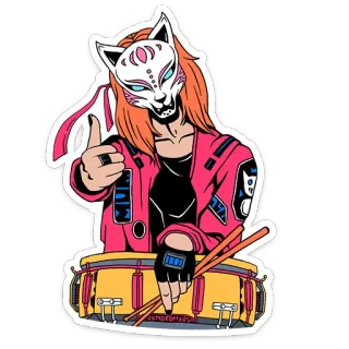 👍 UXMDIGMXOXV Máscara de zorro, Baterista, Estilo anime, Batería, Música, Neón, Streetwear, Cyborg telegram sticker
