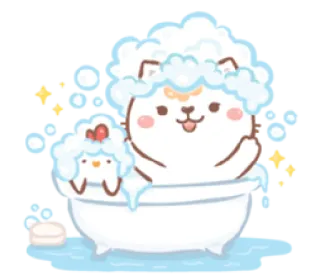 🛁 gatto, pollo, vasca da bagno, bolle, carino, kawaii, bagno, sapone telegram sticker