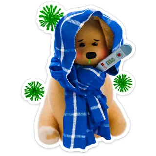 🤒 아픈, 독감, 감기, 체온계, 곰, 인형 telegram sticker