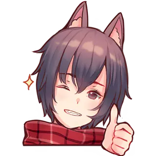 👍 Anime, Lupo, Orecchie, Carino, Occhiolino, Pollice in su, Sciarpa telegram sticker