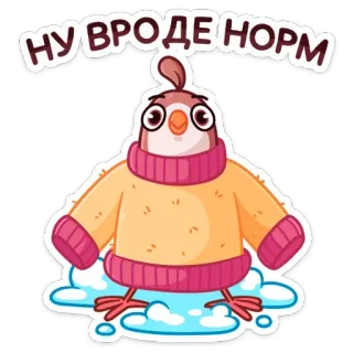 🐦 НУ ВРОДЕ НОРМ ptak, kreskówka, sweter, słodki, rosyjski, naklejka telegram sticker