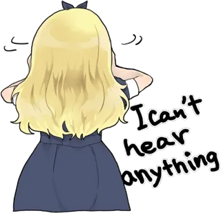 🙉 I can't hear anything dziewczyna anime, blondynka, niesłyszący, uszy, słuch, ilustracja whatsapp sticker